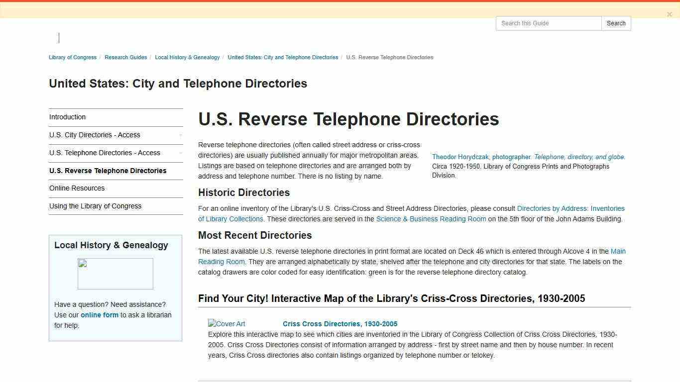 U.S. Reverse Telephone Directories - United States: City and Telephone Directories - Research Guides at Library of Congress
