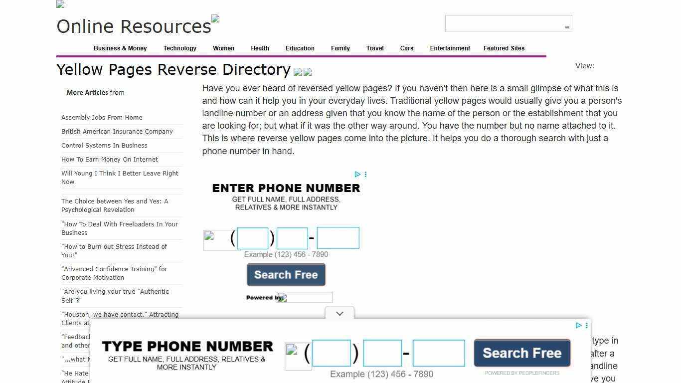 Yellow Pages Reverse Directory